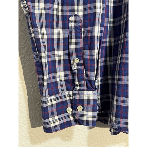 Barbour Shirt Men Large Blue Plaid Highland Check 8 Tailored Long Sleeve Buttons - Picture 8 of 15